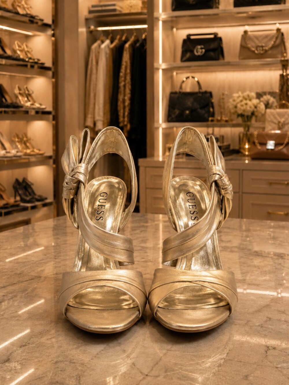 GUESS Gold High Heel Strappy Sandals Sz 6.5